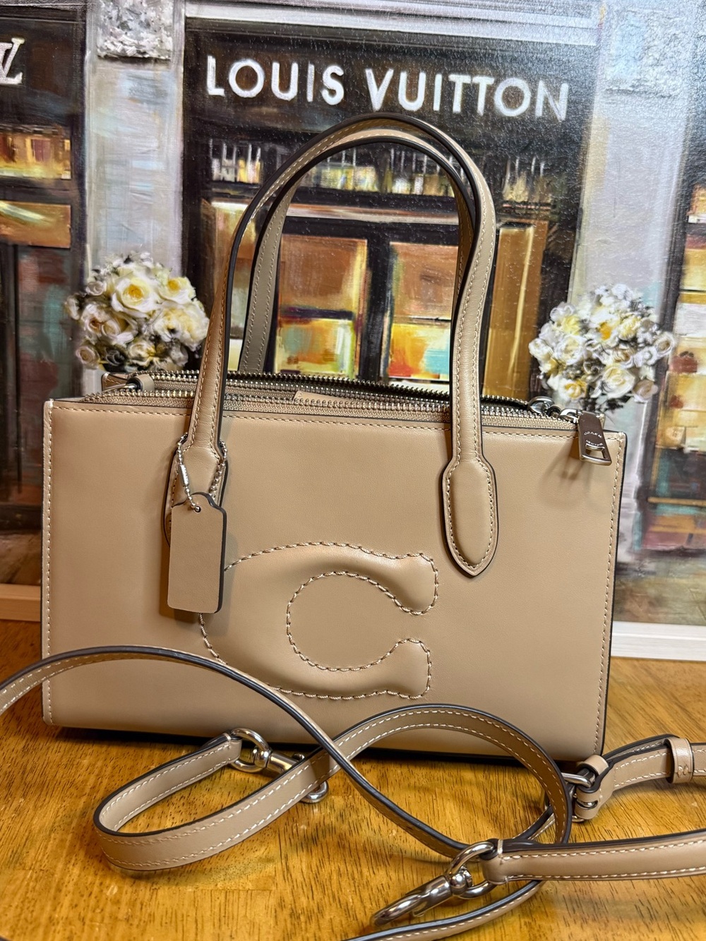 NWT Coach Taupe Leather Satchel with Removable Strap